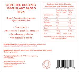 IRON <br />Certified Organic <br />100% Plant based<br />60 capsules