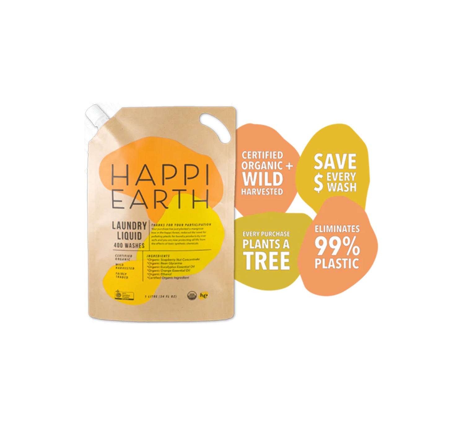 Happi Earth Laundry Liquid 1L 400回洗濯可能 Buy Happi Earth Share Pack | Best Organic Laundry Detergent