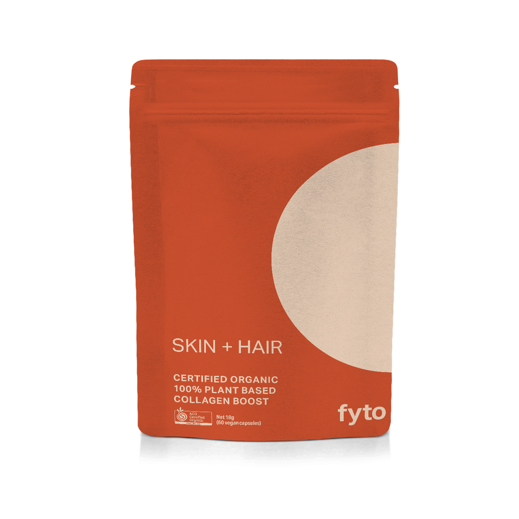 SKIN + HAIR <br />Certified Organic <br />100% Plant based<br />60 capsules