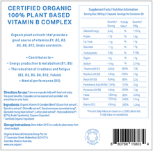 Load image into Gallery viewer, VITAMIN B COMPLEX &lt;br /&gt;Certified Organic &lt;br /&gt;100% Plant based&lt;br /&gt;60 capsules
