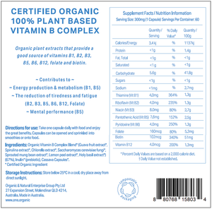 VITAMIN B COMPLEX <br />Certified Organic <br />100% Plant based<br />60 capsules