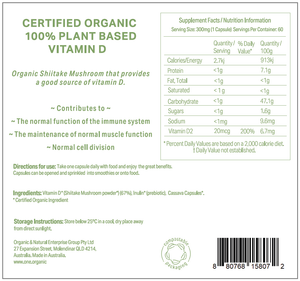 VITAMIN D <br />Certified Organic <br />100% Plant based<br />60 capsules