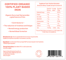 Load image into Gallery viewer, IRON &lt;br /&gt;Certified Organic &lt;br /&gt;100% Plant based&lt;br /&gt;60 capsules